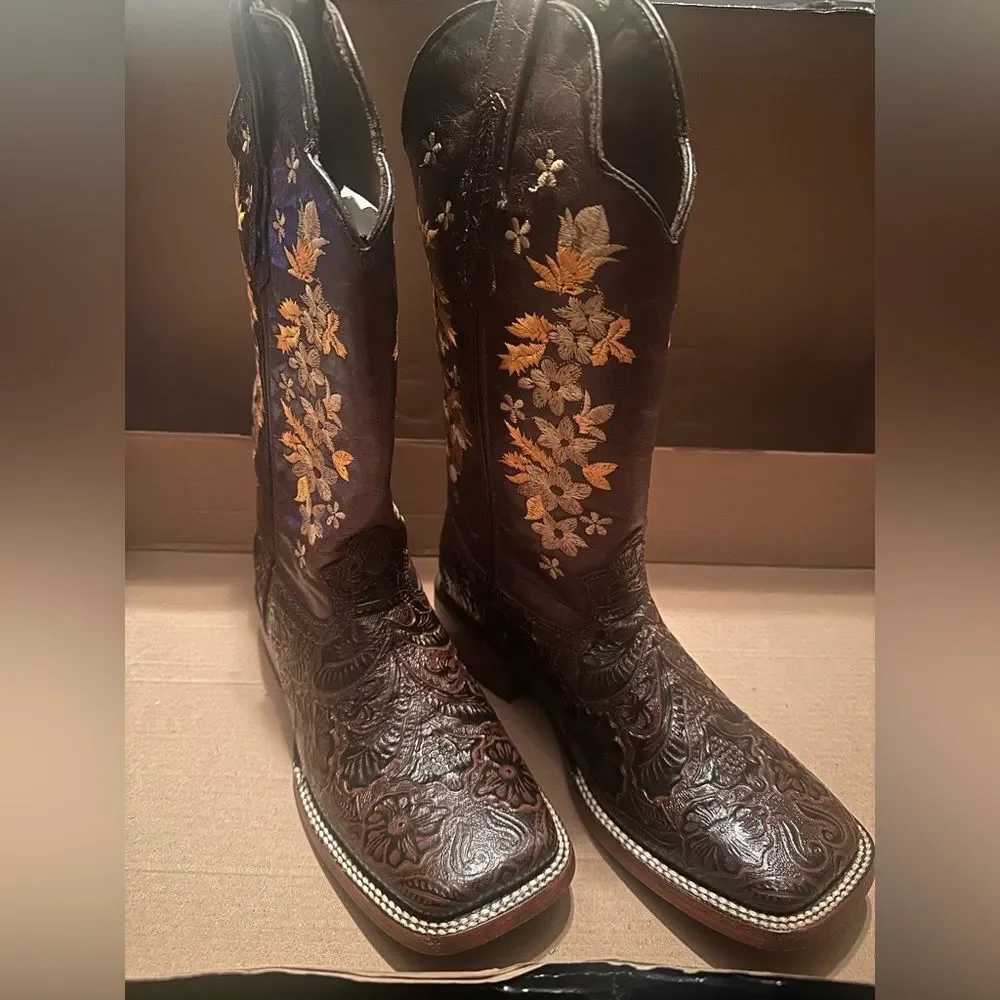 Rock’em Square Toe Cowgirl Boots Floral Daisies Size 9 / 25.5 - Picture 8 of 12